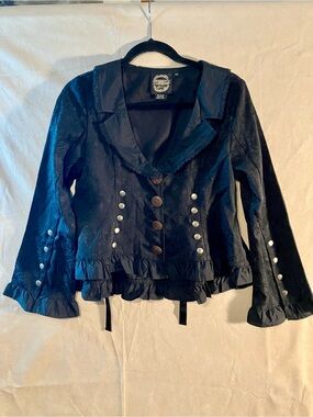 NWT Funhouse Gothic Steampunk Coat Womens XS Ruffle Pirate Black Goth Hi Lo